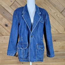 Vintage Liz Wear Womens Denim Jacket Cinched Waist 80s 90s Pockets Blue Size 10