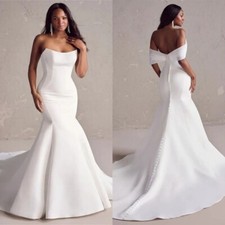 Sexy Mermaid Wedding Dresses Strapless Backless Sweep Train Satin Bridal Gowns
