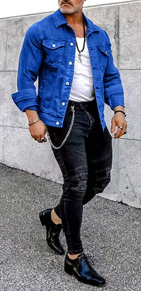 Men's Denim Jacket Casual Regular Fit Button Down Long Sleeve Jean ...