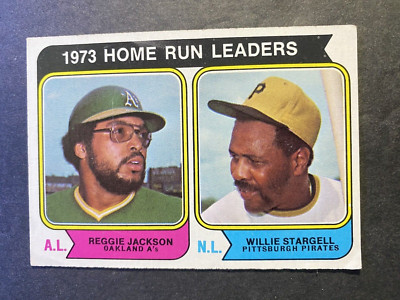 1974 Topps Baseball Home Run Leaders Reggie Jackson Willie Stargell Card #202
