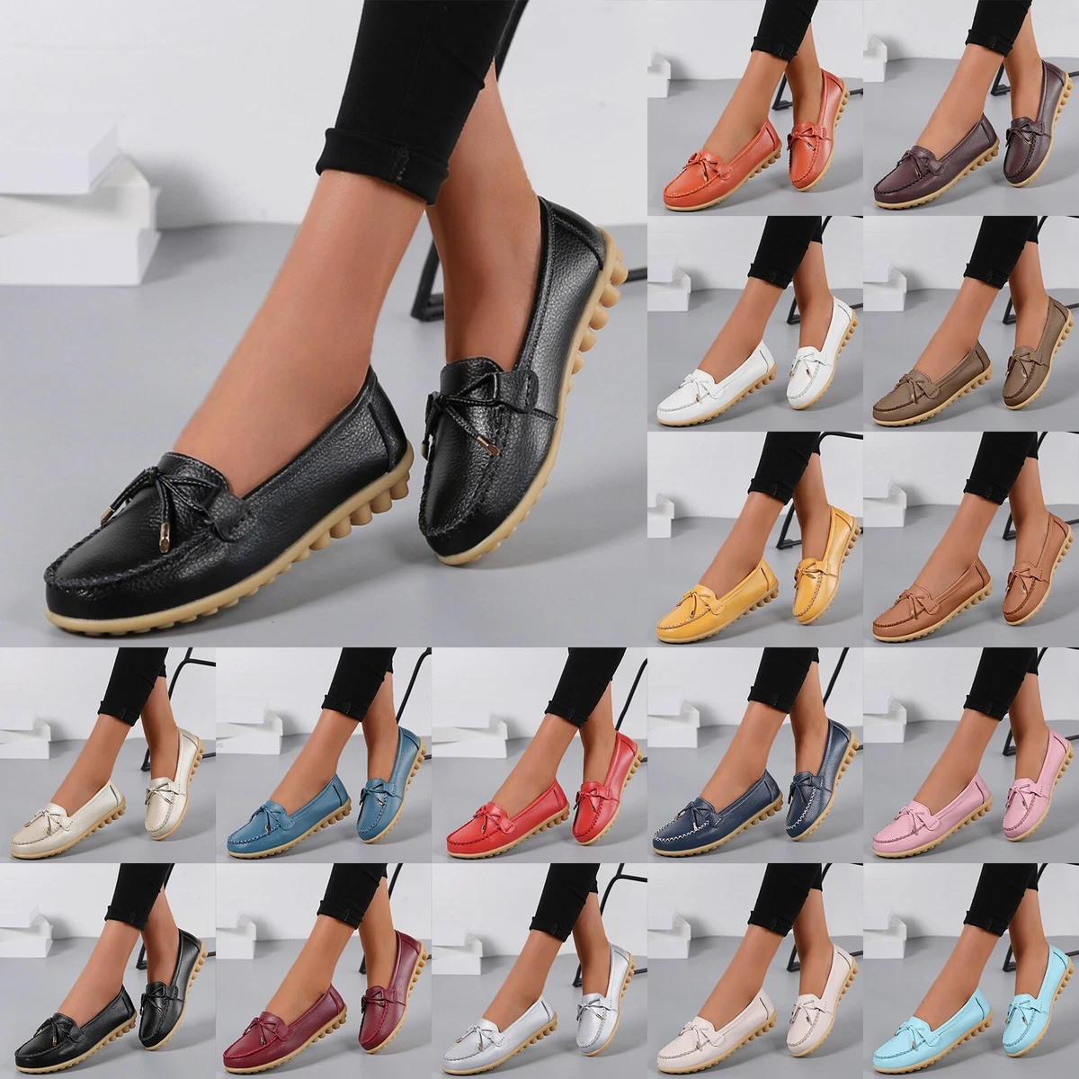 Fashion Womens Breathable Lace Up Shoes Flats Black Casual Dress