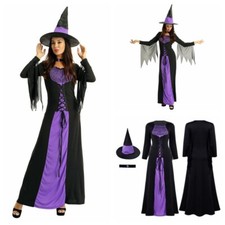 Women's Wicked Witch Dress with Hat and Necklace Set Halloween Cosplay Costume