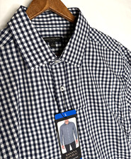 Banana Republic Dress Shirt Mens L Stretch Poplin Long Sleeve Navy Blue  White