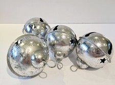 4 Silver Jingle Bells Christmas Tree Ornaments Decor Crafts