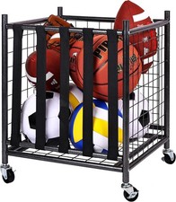 Sports Equipment Organizer   Ball Storage Cart with Baskets and Hooks   Organ...
