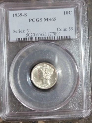1939 S  Mercury Dime  PCGS MS65