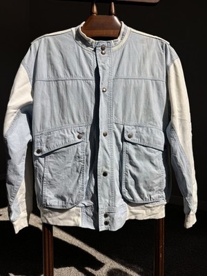 Vintage Generation One Colorblock Bomber Jacket Blue White Snap Front Oversize