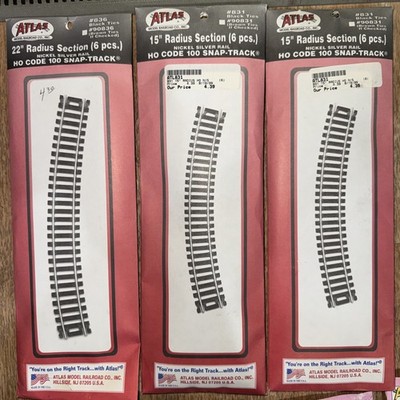 3 Packs Atlas 831 HO Code 100 15'' Radius 6 piece Each Nickel Silver New