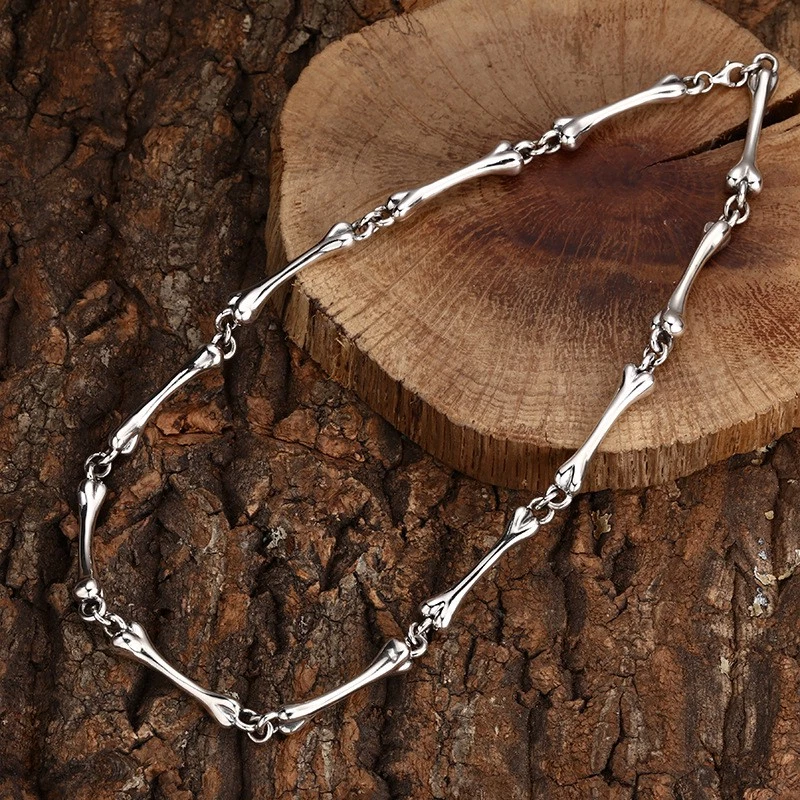 Descuentos Especiales S925 Plata de Ley PESADA Calavera ESLABÓN ÓSEO Collar Cadena Foto 2 de 4