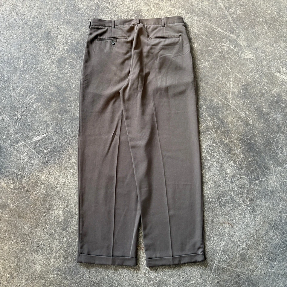 Pantalones plisados Adolfo vintage para hombre 36x30 gabardina marrón gris puños minimalista Foto 4 de 4