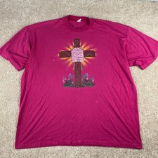Vintage 90s Jesus Cross T Shirt Magenta Pink Single Stitch Made in USA 2XL