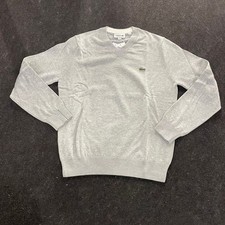 LACOSTE Cotton V-Neck Sweater Men's Size 4-M Grey