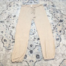 Eberjey Women’s S Beige Ribbed Knit Lounge Pants Drawstring Soft Cozy Pajamas
