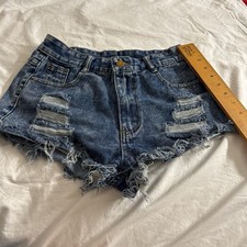 SHEIN Women's Blue Denim Distressed Cut Off Frayed Hem 5-Pocket Shorts S