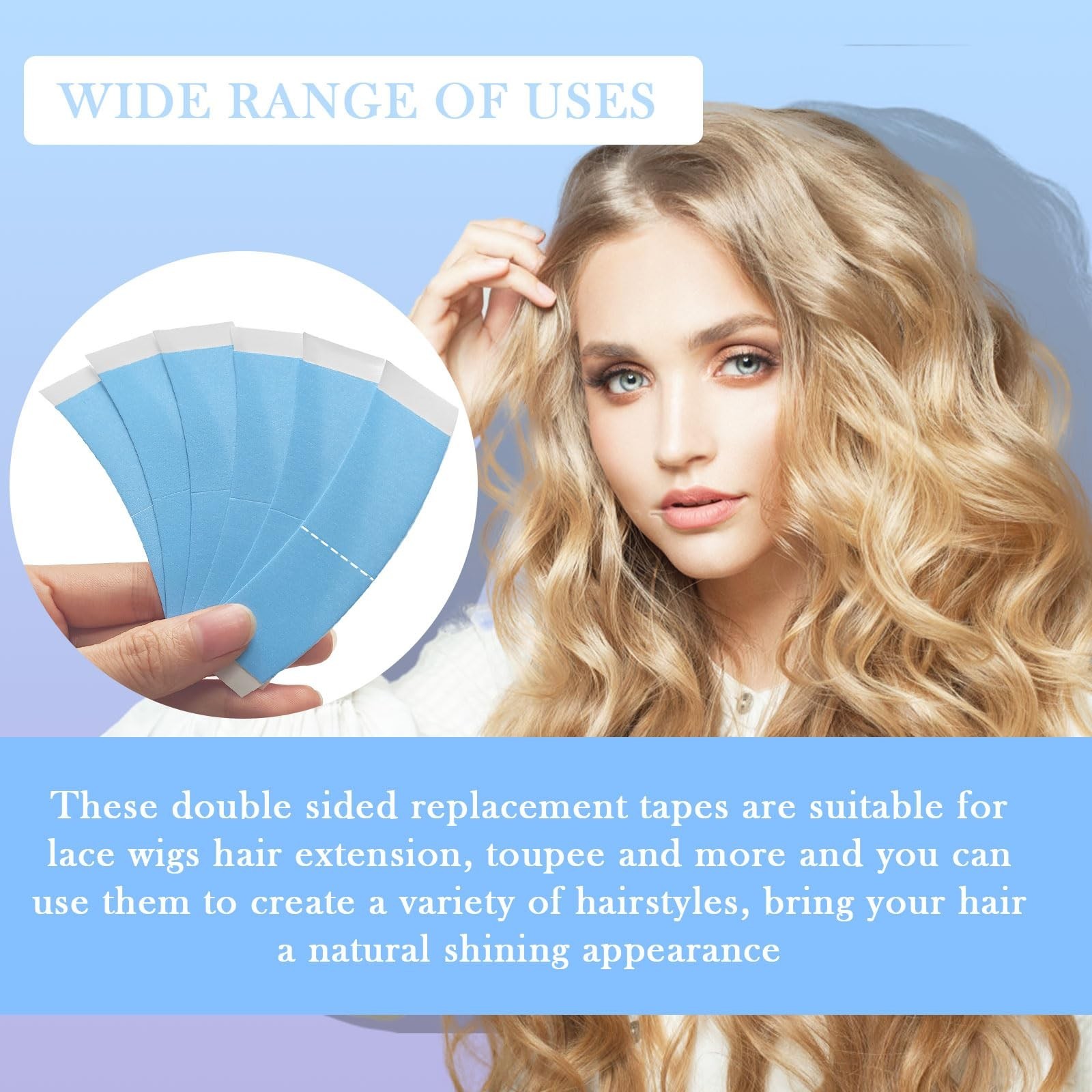 36 PCS Waterproof Lace Tape for Hairpiece Wig Tape, Adhesive 36PCS 2p/1 BLUE