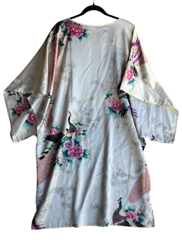 Винтажные женские 100% шелк кимоно павлин халат кафтан гостиной носить один размер богемное - Изображение 2 из 4