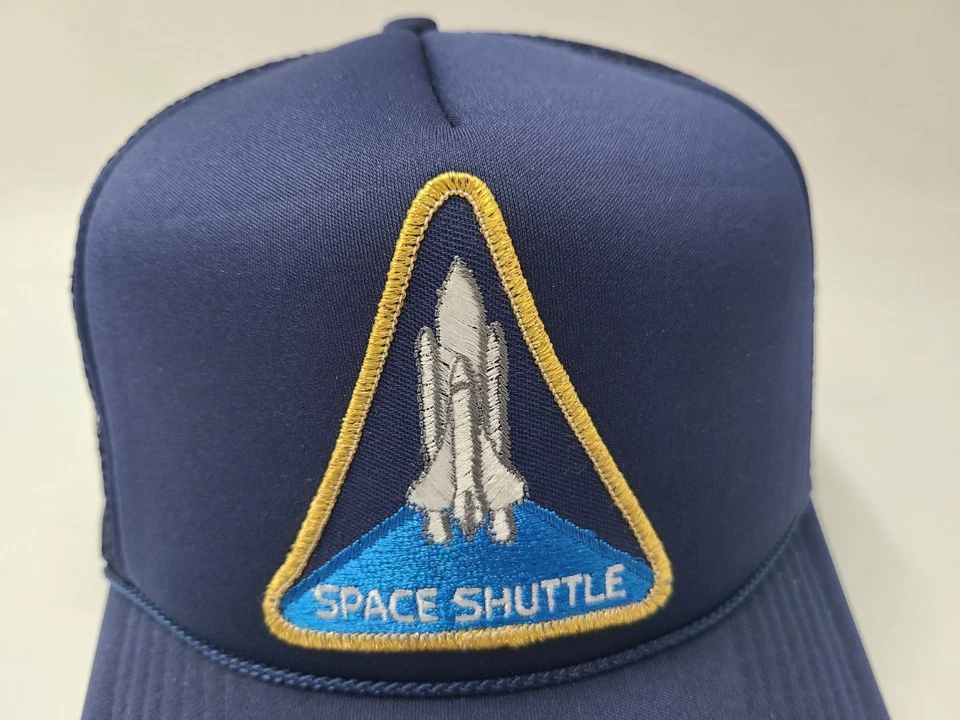 Vintage Space Shuttle Patch Mesh Trucker Snapback Hat Cap Polyester NASA Blue - Image 4 of 4