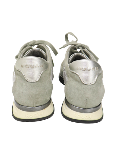 Scarpe Hogan Donna EU 37 Sneakers Basse Con Lacci Grigio Lucido In Camoscio - Foto 5 di 20