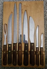 Vtg KITCHEN CRAFT 8 Piece Kitchen Knife Set & Wooden Knife Block Case Stainless