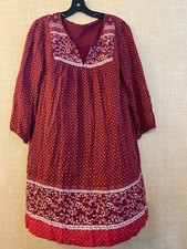 Old Navy long sleeve boho dress size L burgundy with floral print