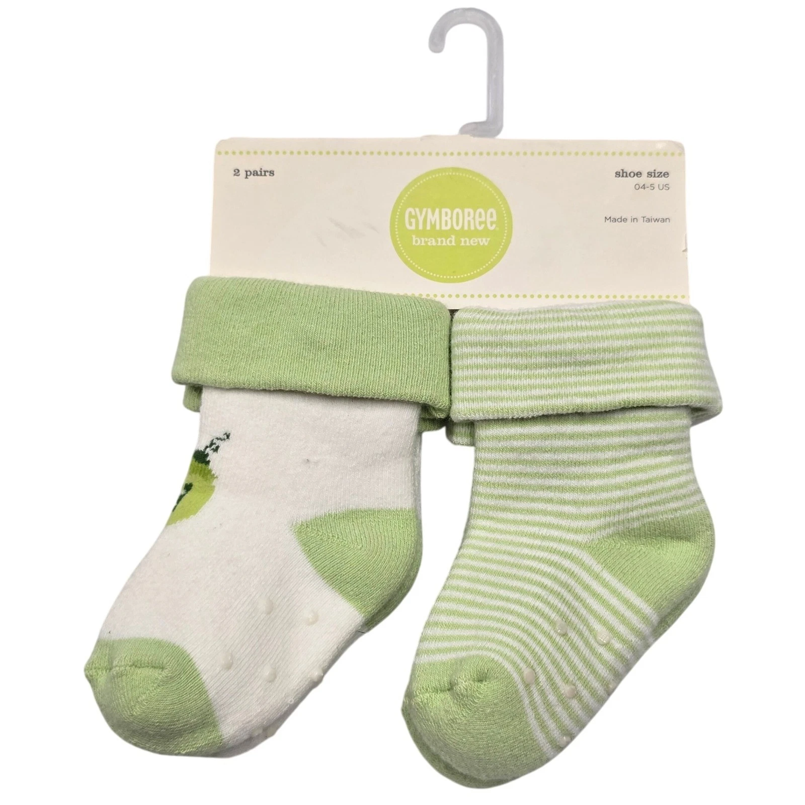 Gymboree Baby Socks Green White Stripe Sweet Pea Pod Does your Garden Grow 12-24