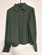 Damen Bluse Gr. 38 Grün geometrisch Langarm ...