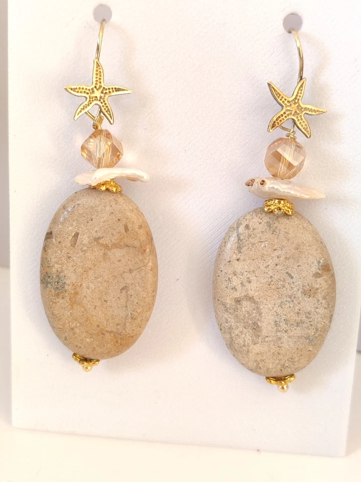 orecchini donna In Argento, Pietre Naturali Safari, Perle E Cristalli Gialli - Immagine 3 di 3