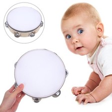 Wood Tambourine: 8 Inch Kids Hand Percussion Instrument - Double Row Jingles