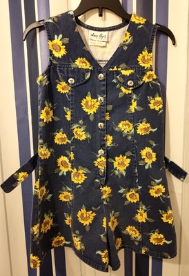 Amy Byer of California brand Girls size 8-10 Navy blue jean sunflower romper