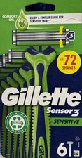 Image of Gillette Sensor3 Sensitive Razors for Men, ComfortGel, 3-Blade, 6 Pack
