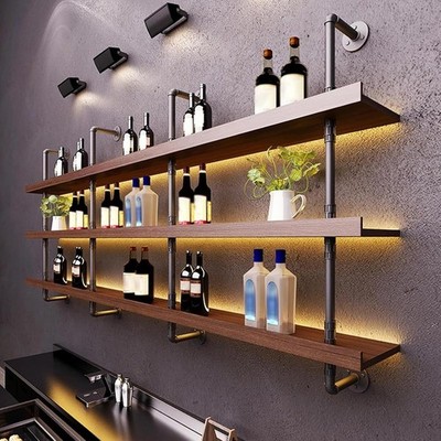 Floating Wine Shelves 39.7in Wood LED Light Wall Mount