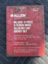 Vtg ALLEN Brand 9-Piece 3/8" Drive Allen Bit -Lok Socket Set 850 FREE SHIPPING