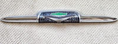 1956 Chevrolet V8 Truck Hood Emblem W/ Green Bowtie Chrome