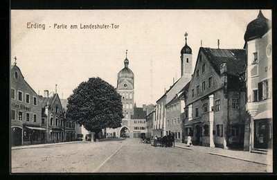 Erding, Ansichtskarte, Partie am Landeshuter Tor 