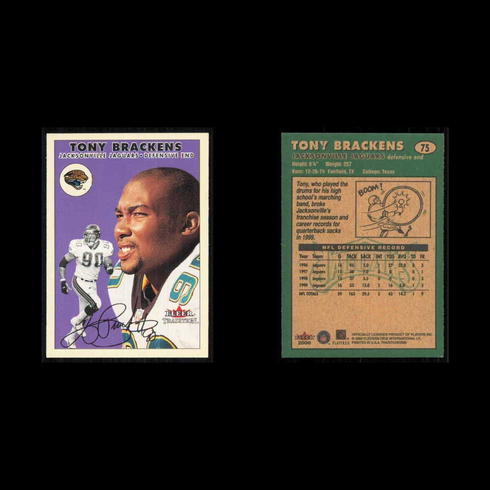 Tony Brackens #75 2000 Fleer Tradition Jacksonville Jaguars Football Card NFL NM - Image 3 of 3