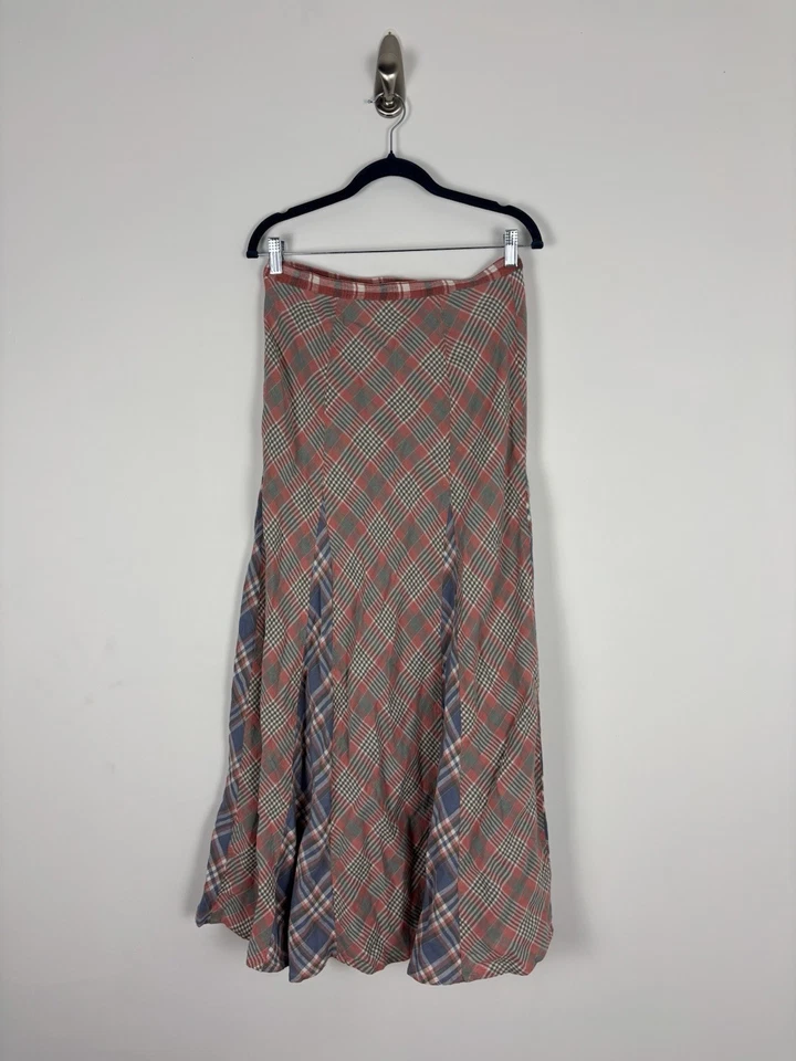 Falda midi Polo Denim & Supply línea A talla 4 gris rosa a cuadros 100 % lino Foto 3 de 4