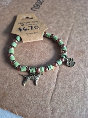 Pointer Dog and Paw Pprint Charm Beaded Bracelet Handmade