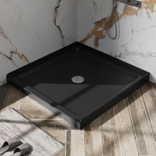 Black 36"x36" Shower Base with Center Drain - Single Threshold Design