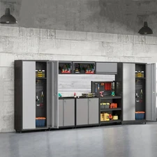 Lockable Garage Storage Cabinet System Unit Garage Workshop Set With Shelving
