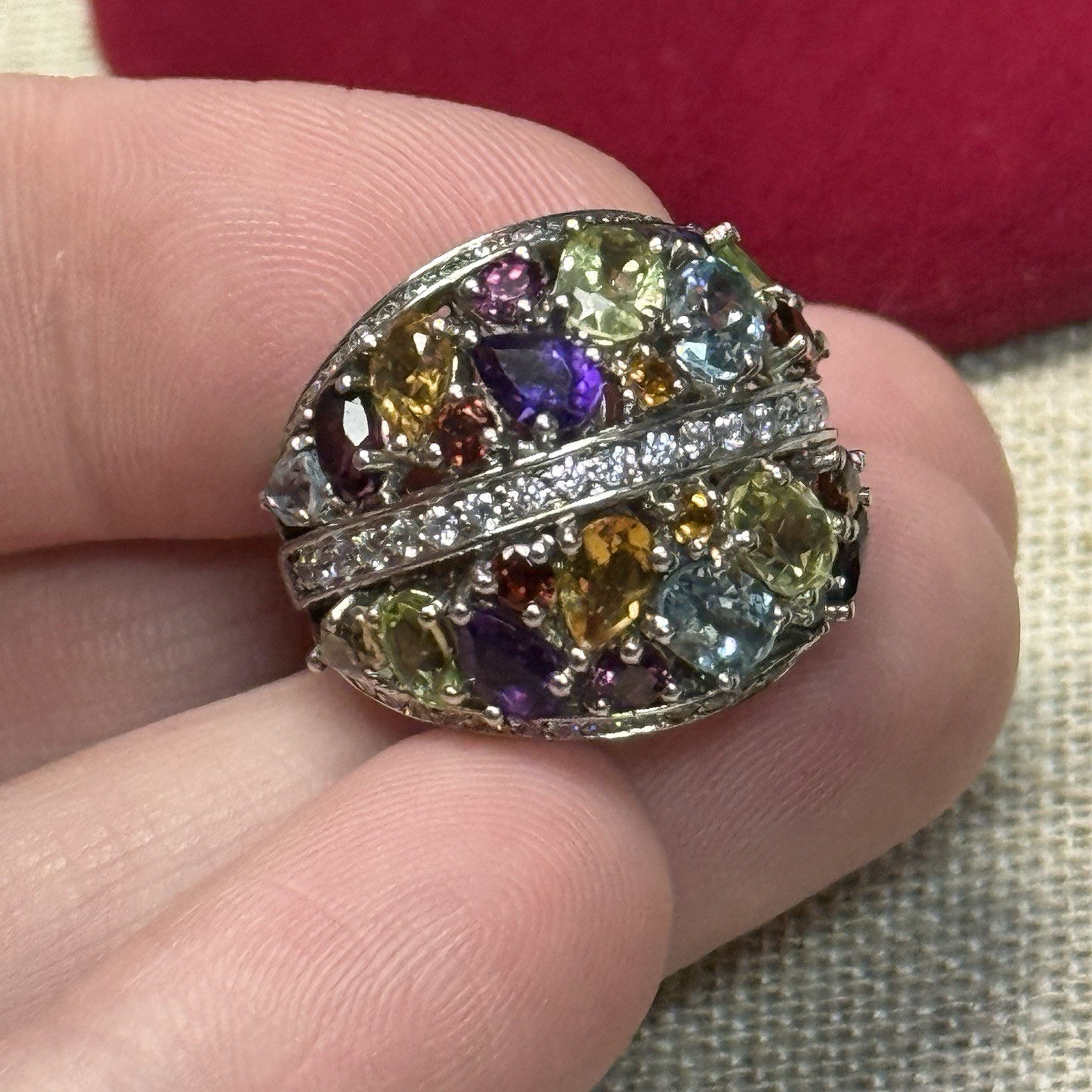Sterling Silver Multi Gemstone Cluster Ring Size 5 - image 5