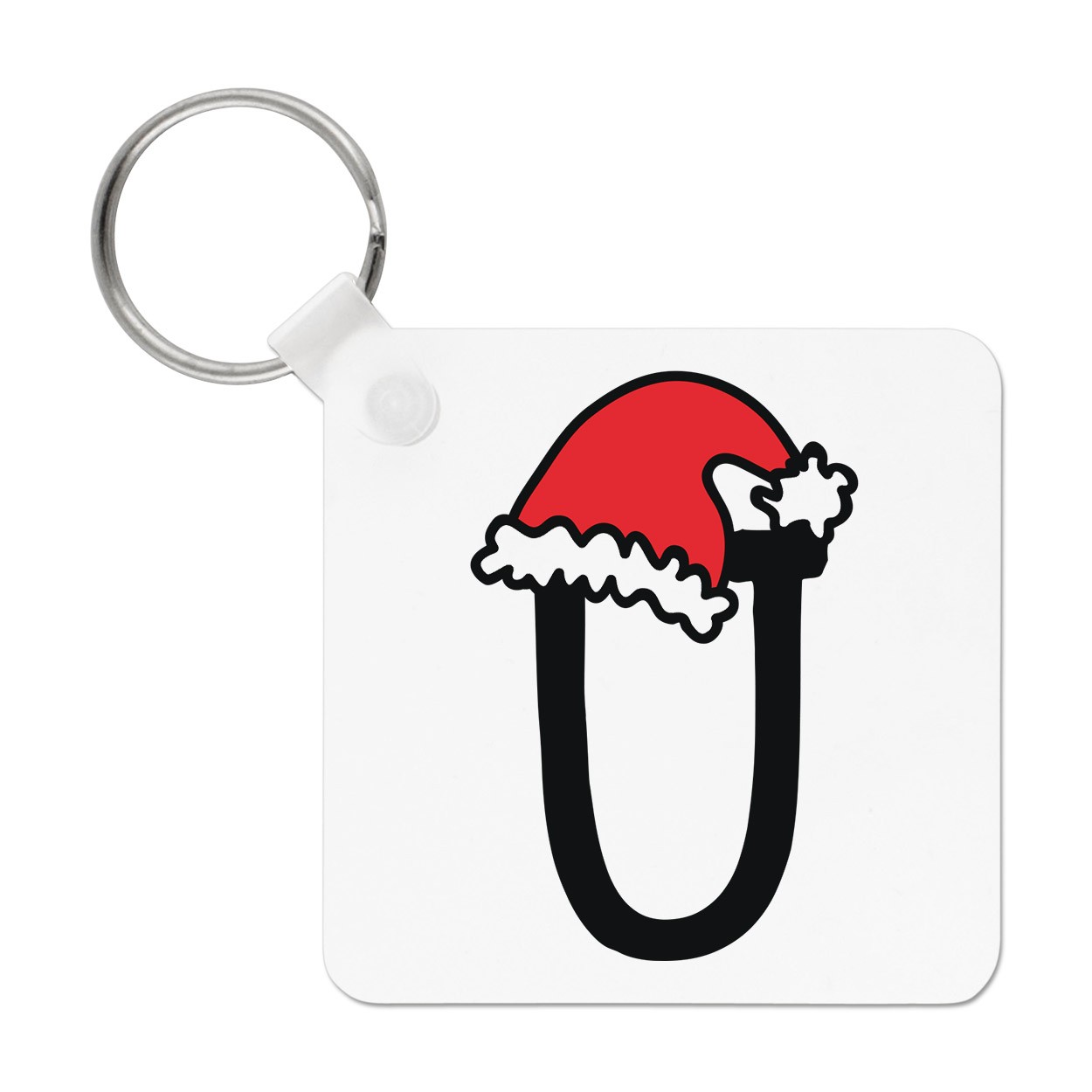 Letter U Christmas Hat Keyring Key Chain Funny Red Santa Father Kids Alphabet