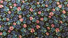 Poly Fabric Flowers Small Lavender Blue on Black Flowing Poly 1yd 33" x 44
