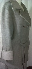 Geiger Solid Silver Gray 100% Pure Wool Double-breasted Jacket Coat Wbelt 44 New