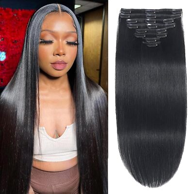 Extensiones De Cabello Humano Real Negro Pelo Human Hair Extensions Black 8 Pcs