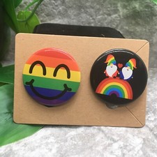 2 PC Pride Rainbow Badges Pins 1.5" Round Pinback Button New Free Ship A1024