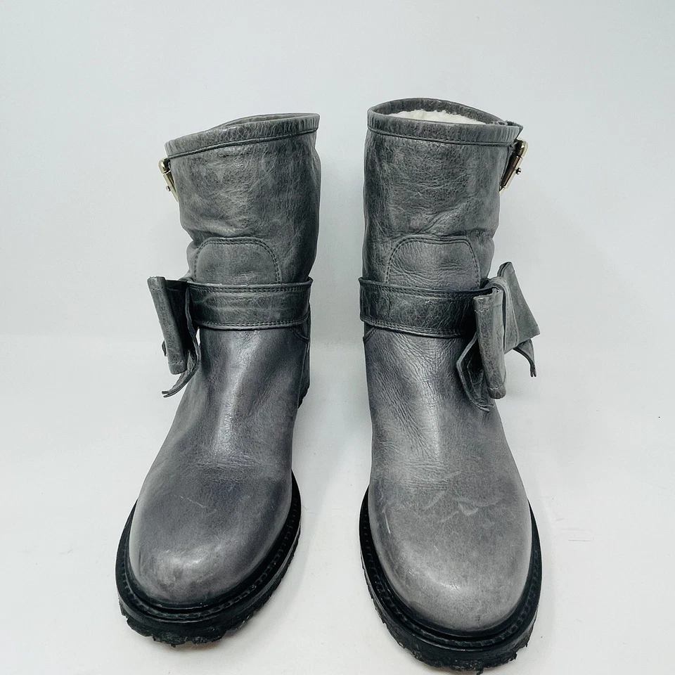 Botas para mujer RED Valentino gris 38 EU 8 EE. UU. cuero lazo hebilla tirar de la banda de rodadura Foto 3 de 4
