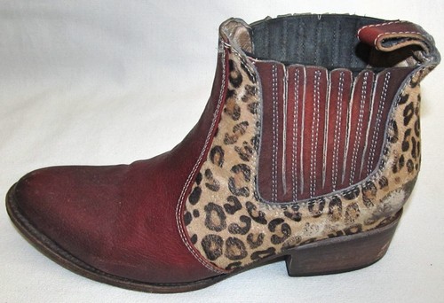 FreeBird Lasso Distressed Leopard Cow Fur Leather Ankle Boots Womens Size 8 - Picture 8 of 11