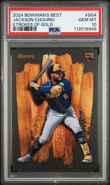 2024 Bowman's Best Jackson Chourio Strokes of Gold🔥PSA 10🔥POP 18🔥CASE HIT🔥