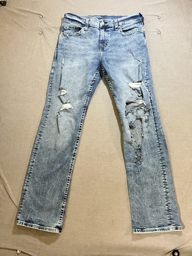 True Religion Ricky Relaxed Straight Jeans Herren 34x34 Destroyed Pocketed Belted