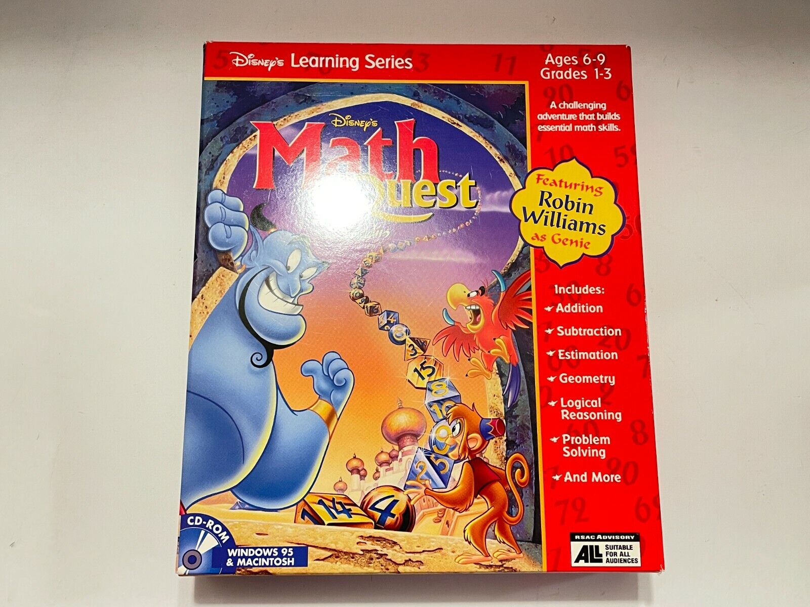 Disney’s Learning Series Math Quest w/ Aladdin CD-ROM Win 95/Mac PC Big Box NEW